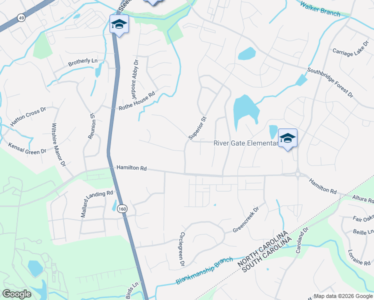 map of restaurants, bars, coffee shops, grocery stores, and more near 12806 Lake Erie Lane in Charlotte