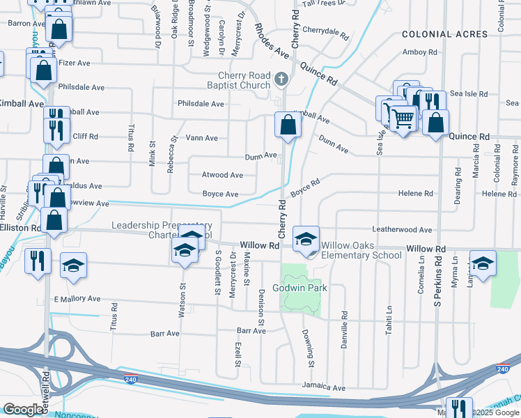 map of restaurants, bars, coffee shops, grocery stores, and more near in Memphis
