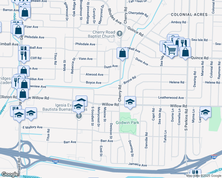 map of restaurants, bars, coffee shops, grocery stores, and more near 4317 Judy Cove in Memphis