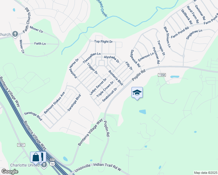 map of restaurants, bars, coffee shops, grocery stores, and more near 2011 Triple Crown Drive in Indian Trail