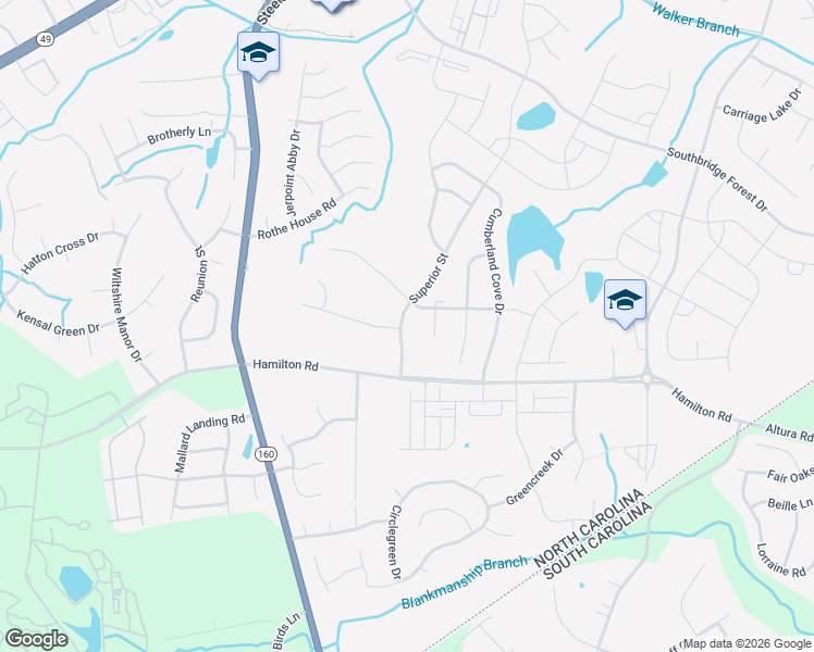 map of restaurants, bars, coffee shops, grocery stores, and more near 15321 Superior Street in Charlotte