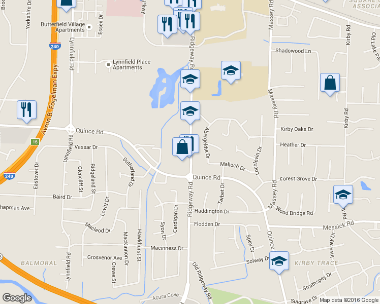 map of restaurants, bars, coffee shops, grocery stores, and more near 2161 Ridgeway Road in Memphis