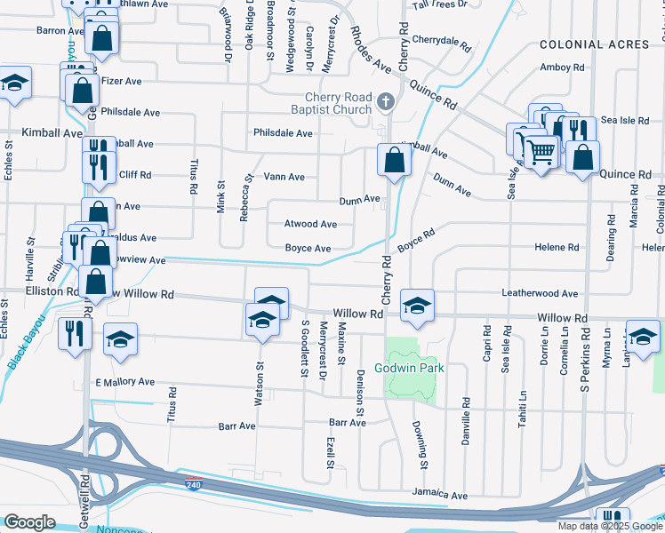 map of restaurants, bars, coffee shops, grocery stores, and more near 4301 Judy Cove in Memphis