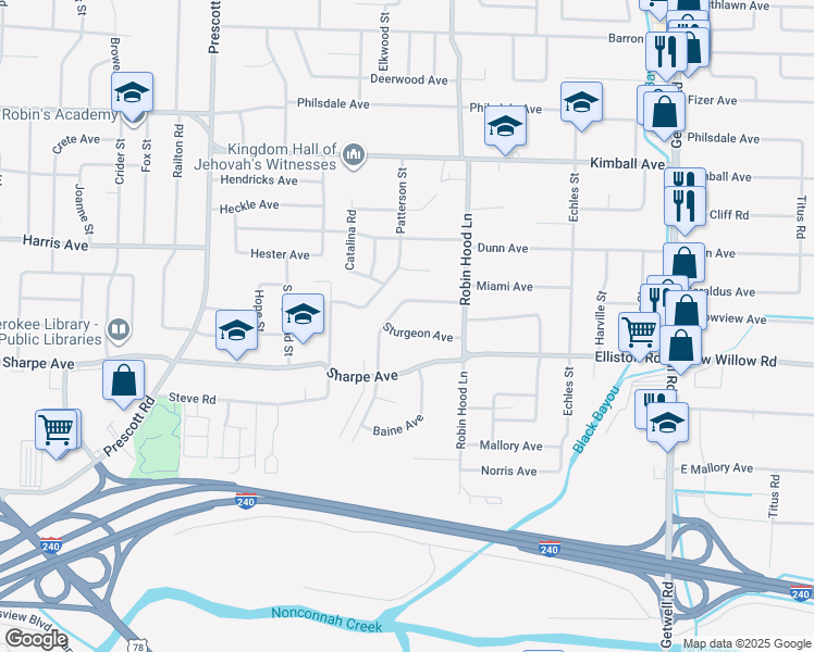 map of restaurants, bars, coffee shops, grocery stores, and more near 3638 Sturgeon Avenue in Memphis