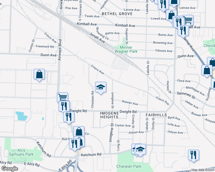map of restaurants, bars, coffee shops, grocery stores, and more near 2103 Imogene Street in Memphis