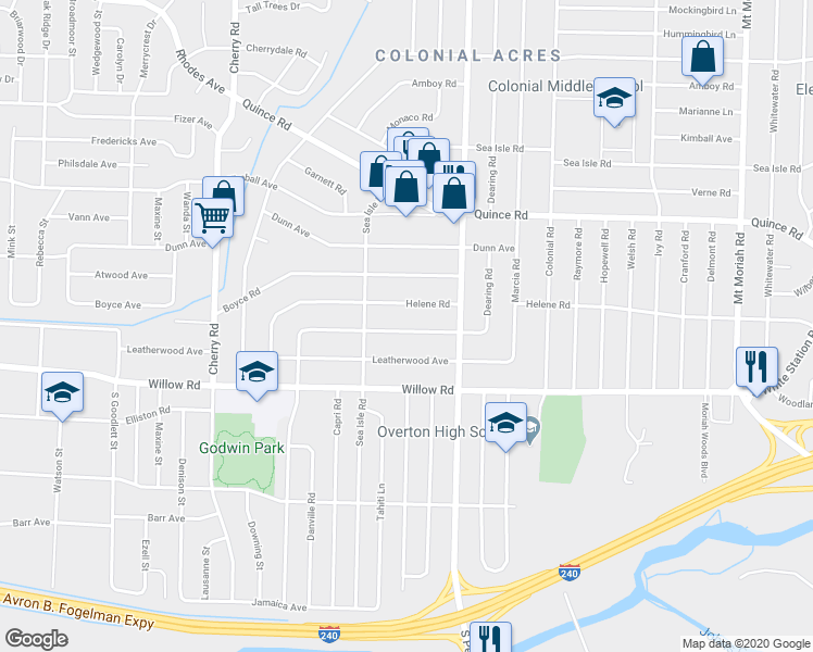 map of restaurants, bars, coffee shops, grocery stores, and more near 4604 East Dearing Road in Memphis