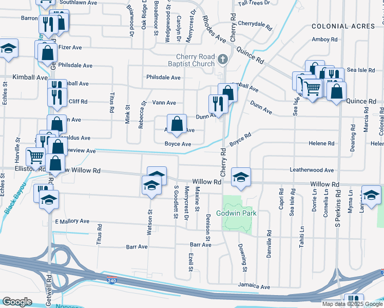 map of restaurants, bars, coffee shops, grocery stores, and more near 4301 Judy Cove in Memphis