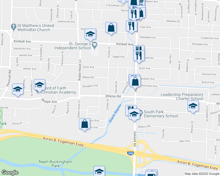 map of restaurants, bars, coffee shops, grocery stores, and more near 1601 Echles Street in Memphis