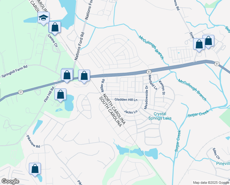 map of restaurants, bars, coffee shops, grocery stores, and more near 11422 Founders Park Lane in Pineville