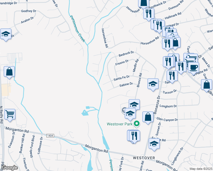 map of restaurants, bars, coffee shops, grocery stores, and more near 6209 Santa Fe Dr in Fayetteville