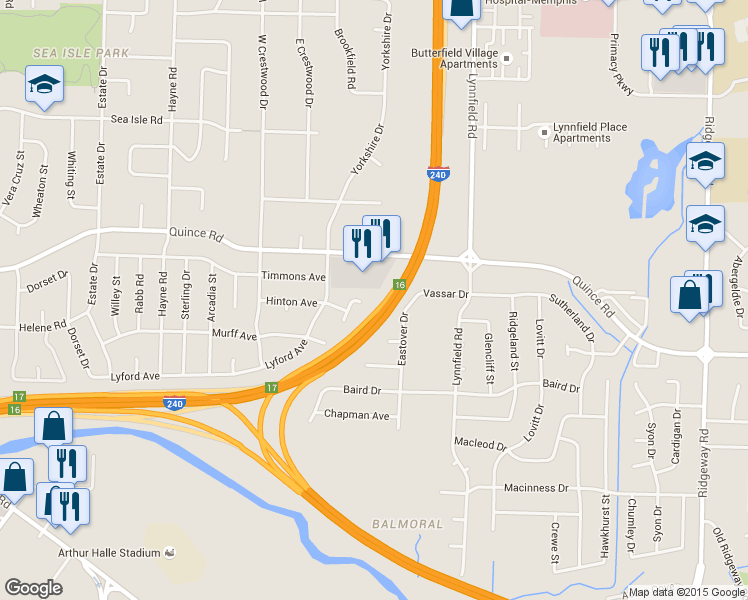 map of restaurants, bars, coffee shops, grocery stores, and more near 5666 Hinton Place in Memphis