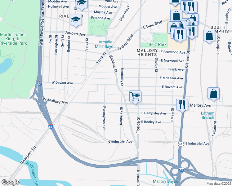 map of restaurants, bars, coffee shops, grocery stores, and more near 96 West Gage Avenue in Memphis