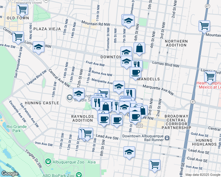 map of restaurants, bars, coffee shops, grocery stores, and more near 310 Keleher Avenue Northwest in Albuquerque