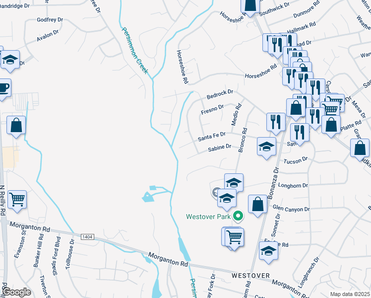 map of restaurants, bars, coffee shops, grocery stores, and more near 6209 Santa Fe Dr in Fayetteville