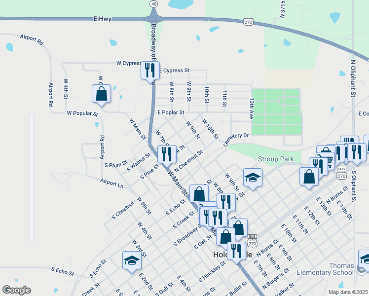 map of restaurants, bars, coffee shops, grocery stores, and more near 424 West 8th Street in Holdenville