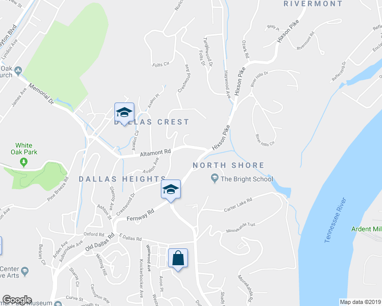 map of restaurants, bars, coffee shops, grocery stores, and more near 1210 Altamont Road in Chattanooga