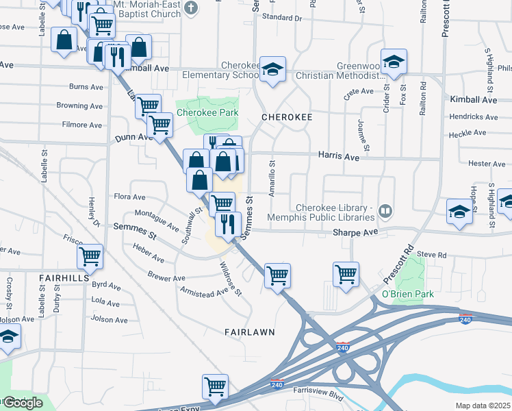 map of restaurants, bars, coffee shops, grocery stores, and more near 1606 Semmes St in Memphis