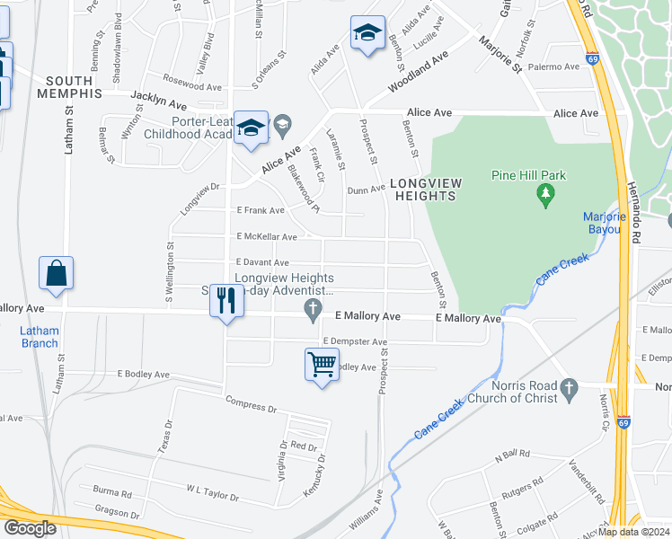 map of restaurants, bars, coffee shops, grocery stores, and more near 709 East Davant Avenue in Memphis