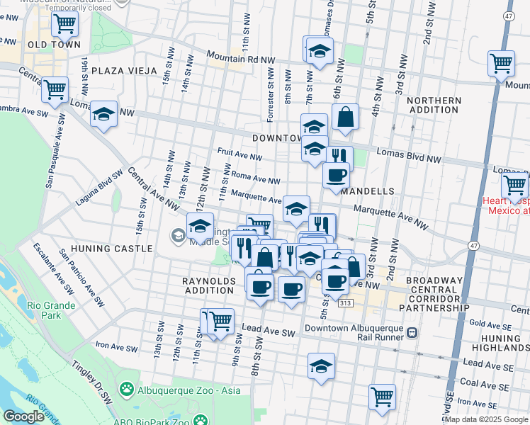 map of restaurants, bars, coffee shops, grocery stores, and more near 310 Keleher Avenue Northwest in Albuquerque
