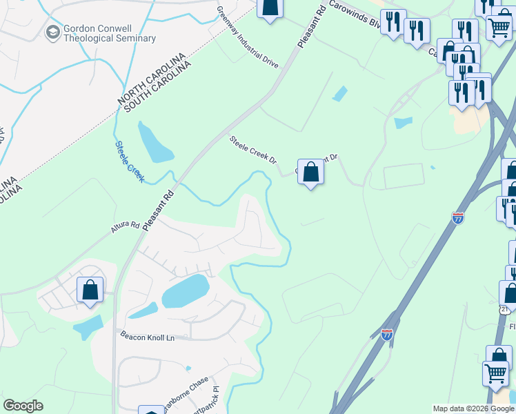 map of restaurants, bars, coffee shops, grocery stores, and more near 713 Trailhead Lane in Fort Mill