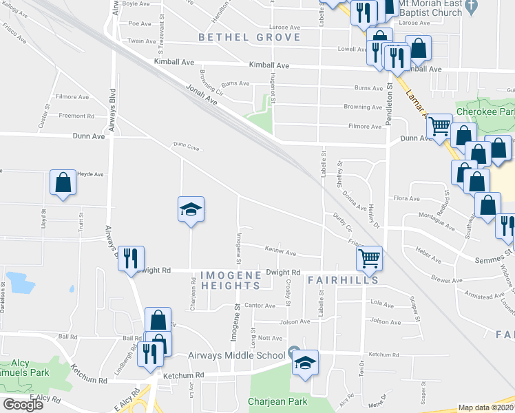 map of restaurants, bars, coffee shops, grocery stores, and more near 2511 Frisco Avenue in Memphis