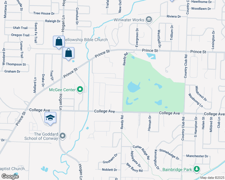 map of restaurants, bars, coffee shops, grocery stores, and more near 3610 Emery Cove in Conway
