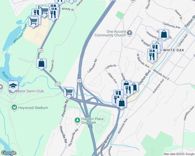 map of restaurants, bars, coffee shops, grocery stores, and more near 138 Lynda Drive in Chattanooga