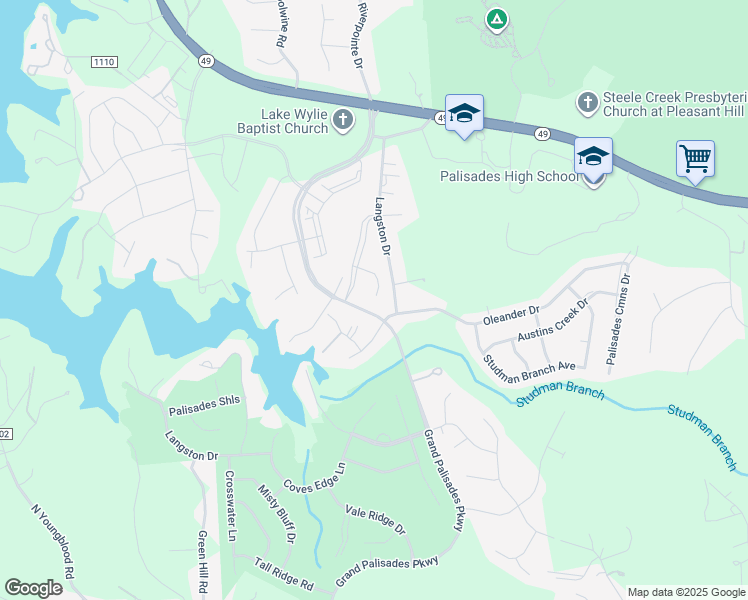map of restaurants, bars, coffee shops, grocery stores, and more near 17040 Challory Glen Way in Charlotte