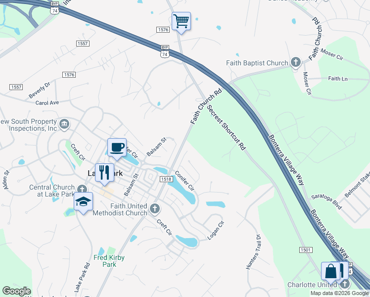 map of restaurants, bars, coffee shops, grocery stores, and more near 3920 Faith Church Rd in Indian Trail