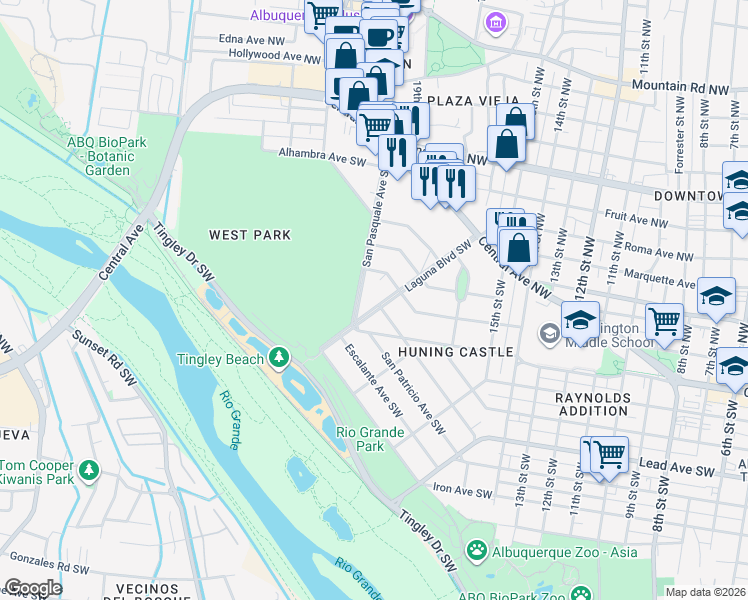 map of restaurants, bars, coffee shops, grocery stores, and more near 411 Laguna Boulevard Southwest in Albuquerque