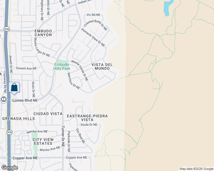 map of restaurants, bars, coffee shops, grocery stores, and more near 1228 Sierra Larga Drive Northeast in Albuquerque