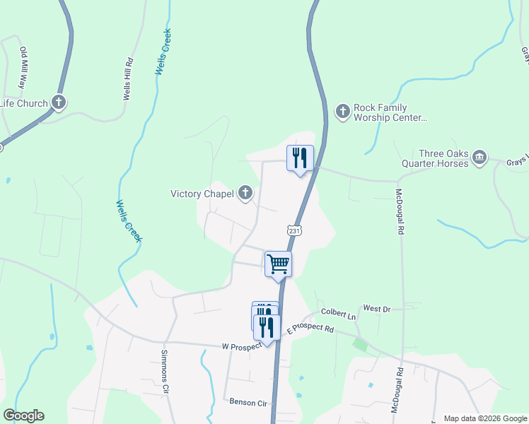map of restaurants, bars, coffee shops, grocery stores, and more near 36 Simmons Circle in Fayetteville