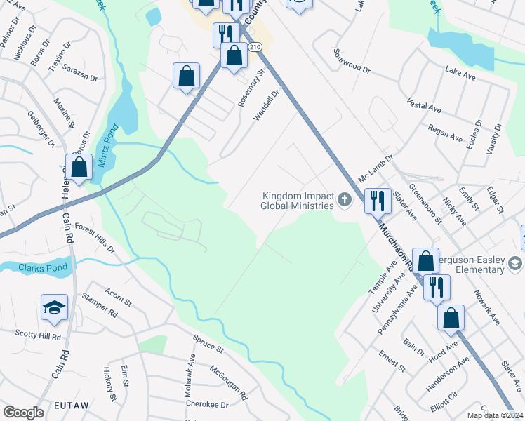 map of restaurants, bars, coffee shops, grocery stores, and more near 400 Pelt Drive in Fayetteville