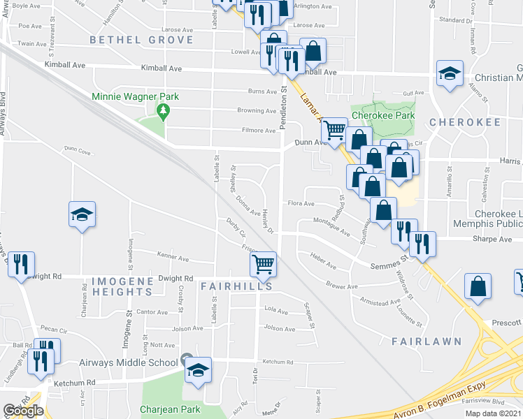 map of restaurants, bars, coffee shops, grocery stores, and more near 2751 Henley Drive in Memphis