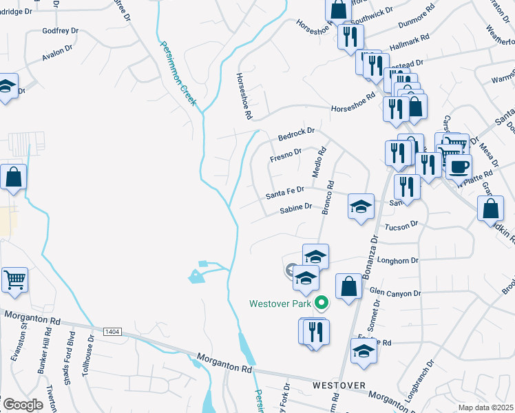 map of restaurants, bars, coffee shops, grocery stores, and more near 902 Bedrock Drive in Fayetteville