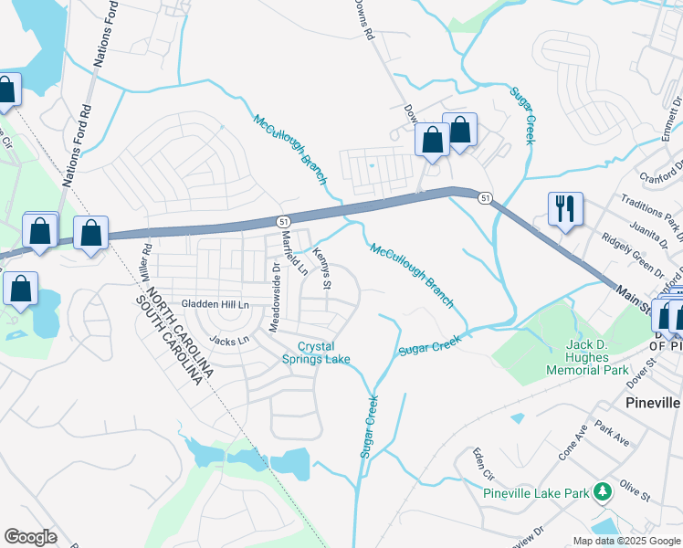 map of restaurants, bars, coffee shops, grocery stores, and more near 14526 Country Lake Drive in Pineville