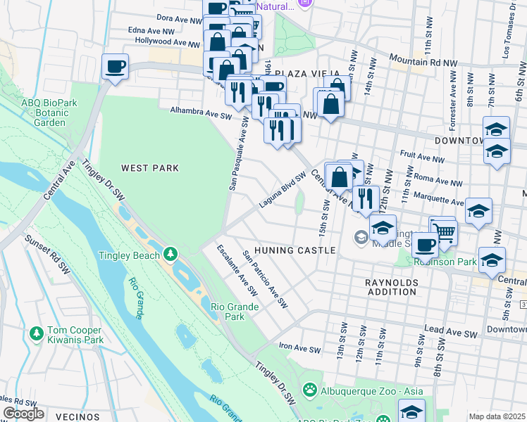 map of restaurants, bars, coffee shops, grocery stores, and more near 312 Laguna Boulevard Southwest in Albuquerque