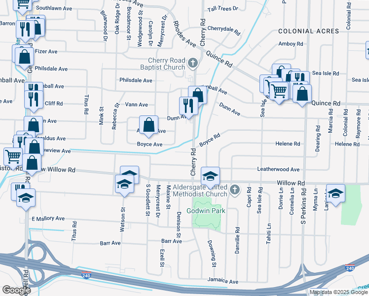 map of restaurants, bars, coffee shops, grocery stores, and more near 4334 Judy Cove in Memphis