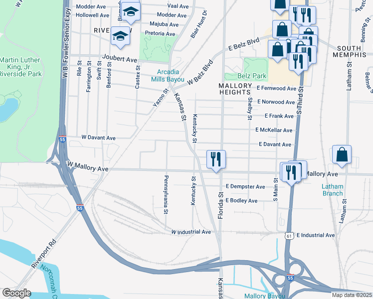 map of restaurants, bars, coffee shops, grocery stores, and more near 96 West Gage Avenue in Memphis