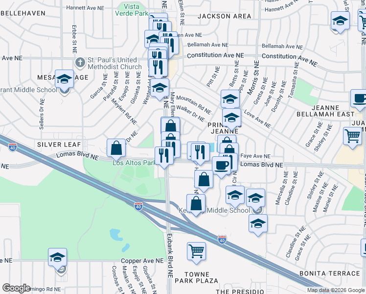 map of restaurants, bars, coffee shops, grocery stores, and more near 913 Carol Street Northeast in Albuquerque
