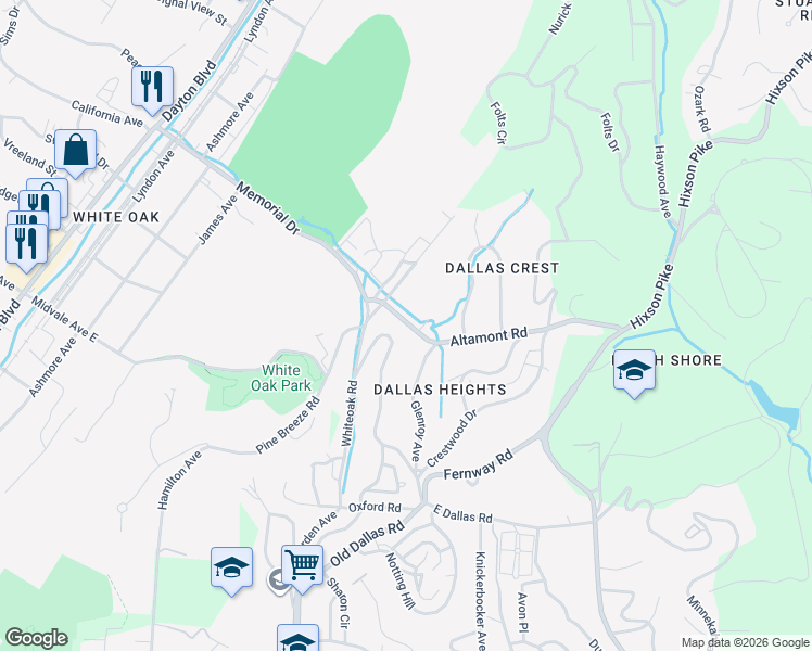 map of restaurants, bars, coffee shops, grocery stores, and more near 822 Altamont Road in Chattanooga