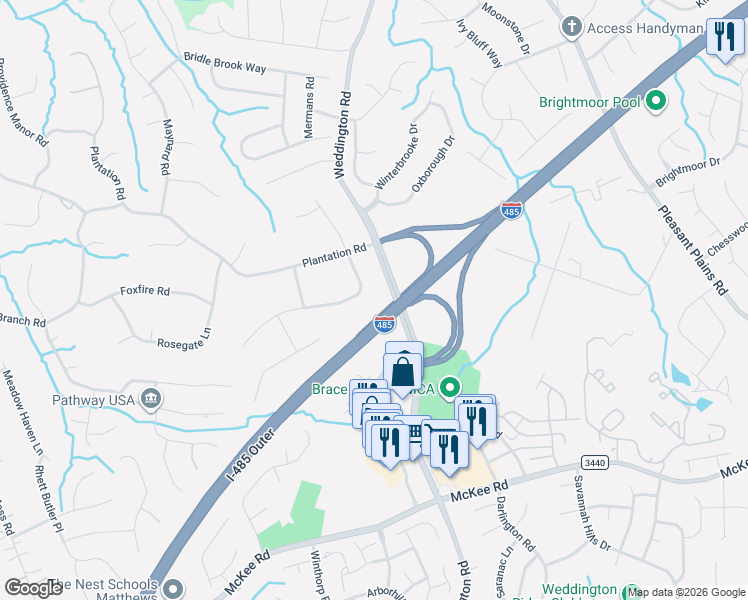 map of restaurants, bars, coffee shops, grocery stores, and more near 2631 Cross Country Rd in Charlotte