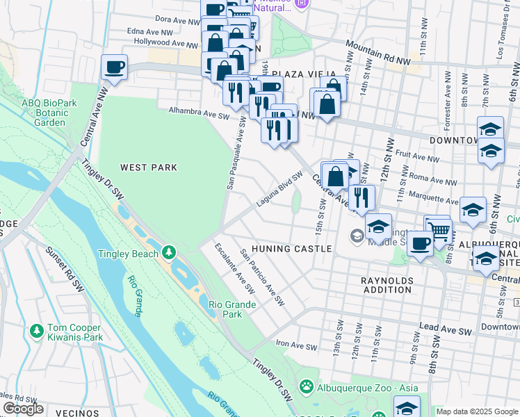 map of restaurants, bars, coffee shops, grocery stores, and more near 312 Laguna Boulevard Southwest in Albuquerque