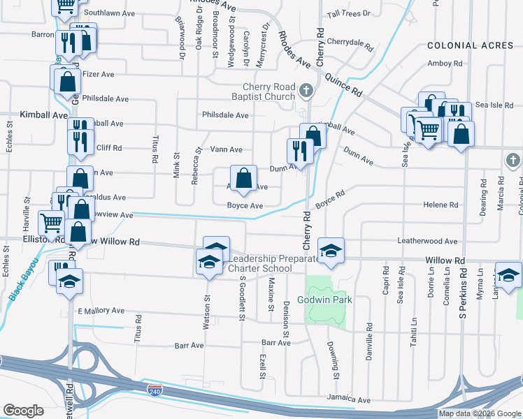 map of restaurants, bars, coffee shops, grocery stores, and more near 4301 Judy Cove in Memphis
