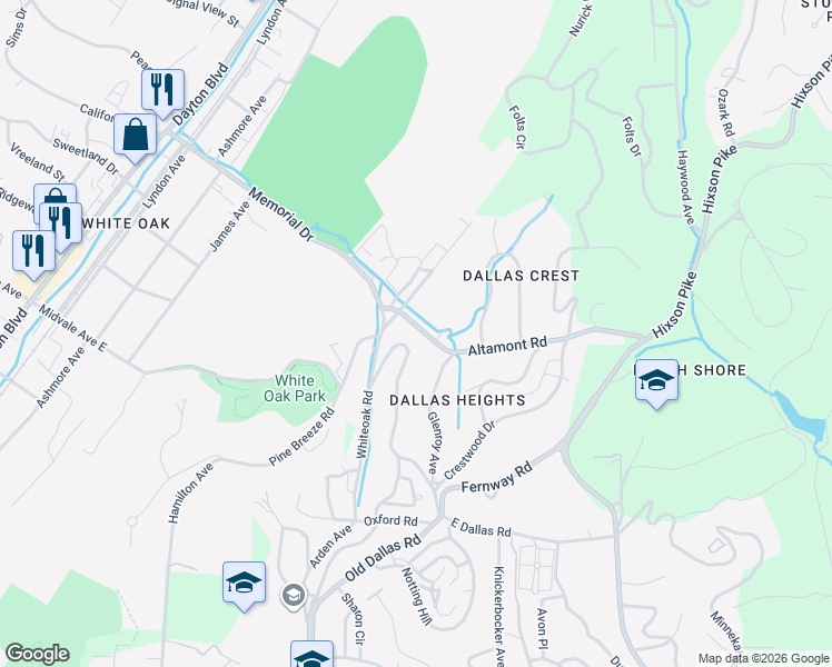 map of restaurants, bars, coffee shops, grocery stores, and more near 822 Altamont Road in Chattanooga