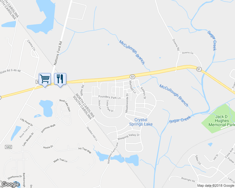 map of restaurants, bars, coffee shops, grocery stores, and more near 1213 Cedar Park Drive in Pineville