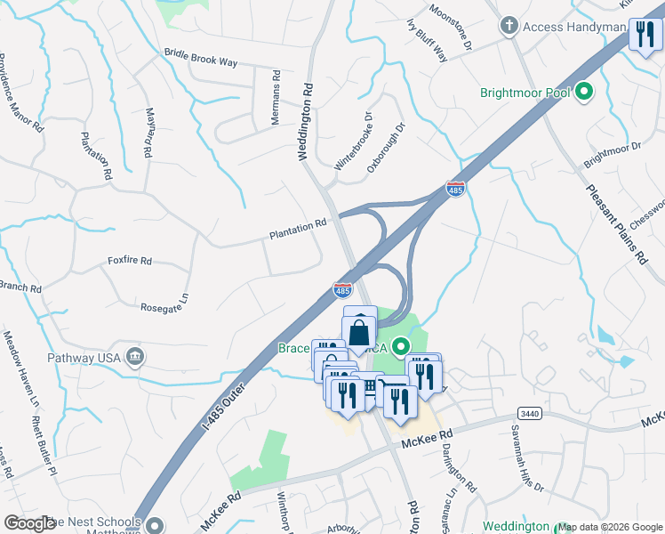map of restaurants, bars, coffee shops, grocery stores, and more near 2631 Cross Country Road in Charlotte