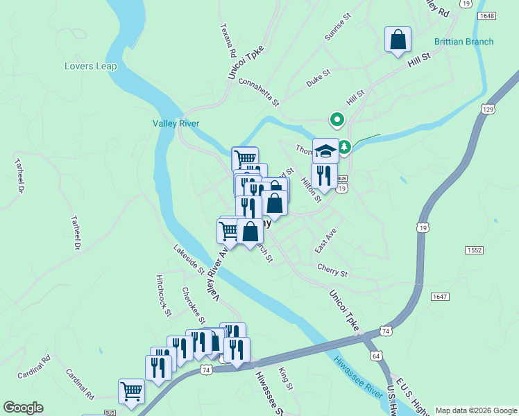 map of restaurants, bars, coffee shops, grocery stores, and more near in Murphy