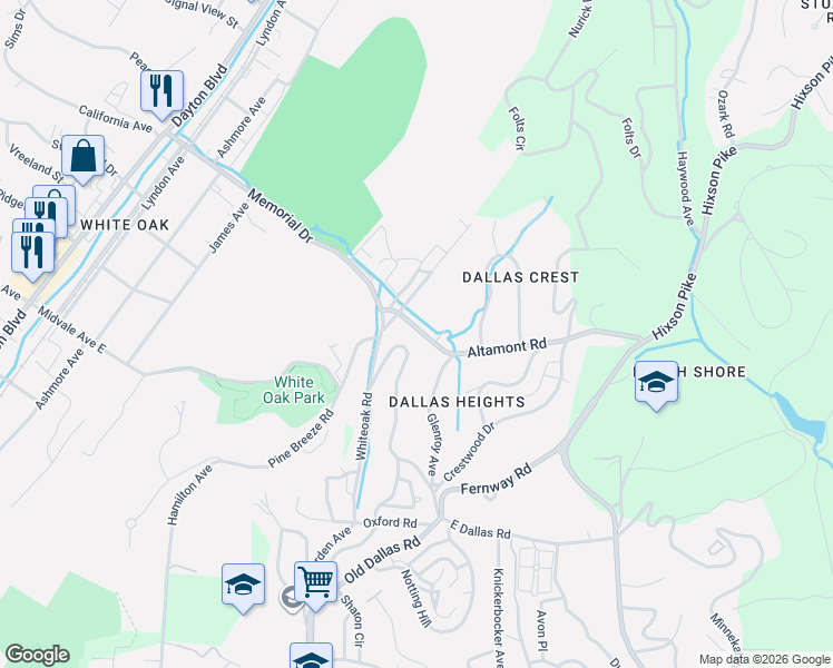 map of restaurants, bars, coffee shops, grocery stores, and more near 822 Altamont Road in Chattanooga