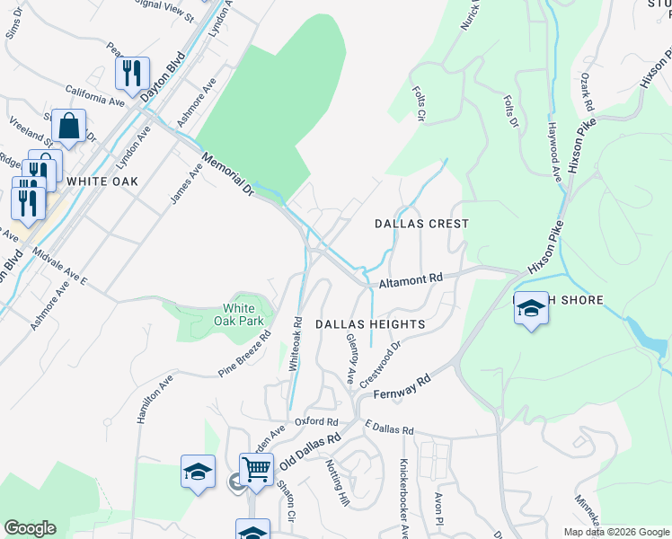 map of restaurants, bars, coffee shops, grocery stores, and more near 822 Altamont Road in Chattanooga